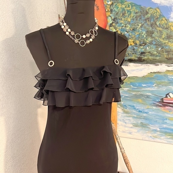 🖤VTG Joseph Ribkoff,Incredible,Vintage Little Black Dress”,Ruffled Upper,Size 4 - Picture 3 of 14